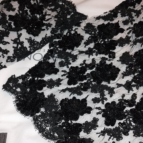 ALENCON CORDED LACE REMNANTS FROM WEDDING/FORMAL ATTIRE BLACK AND IVORY - Picture 2 of 7